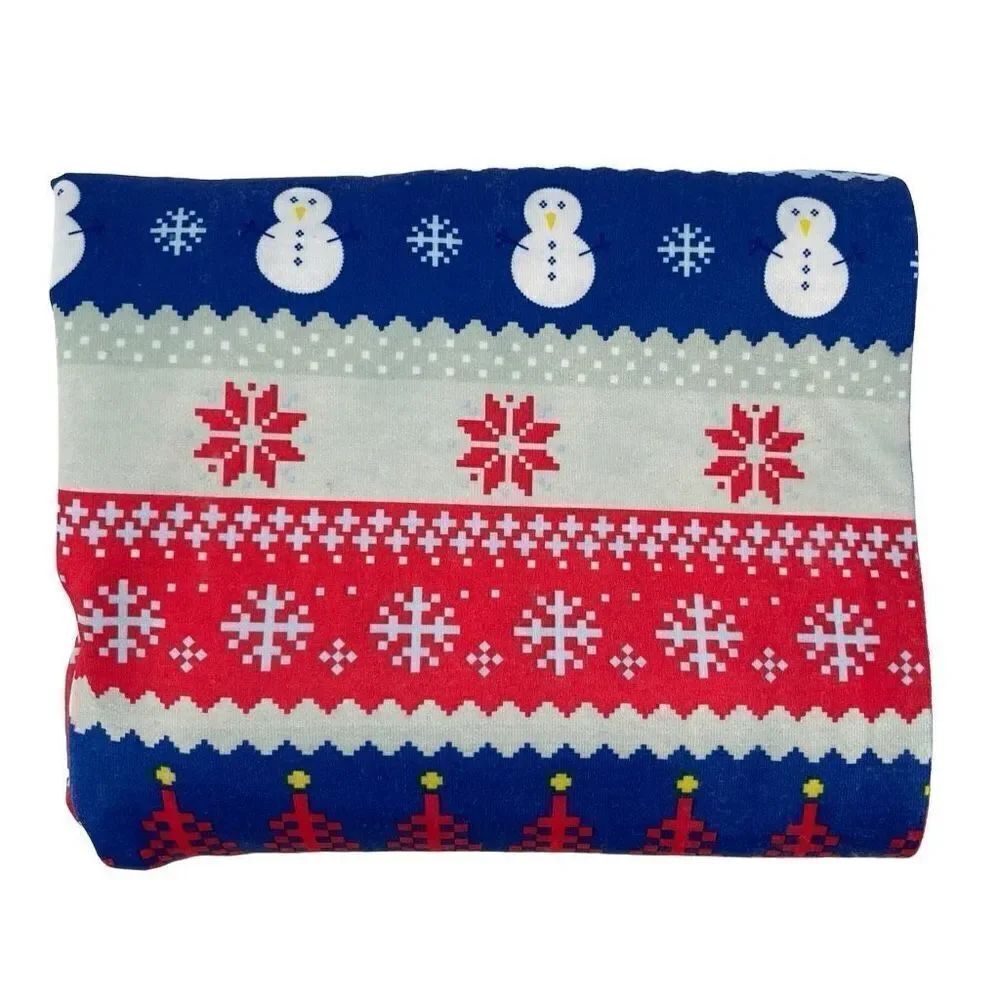 Christmas Red Blue White Snowflake Snowman Stretchy Full Length Leggings L/XL